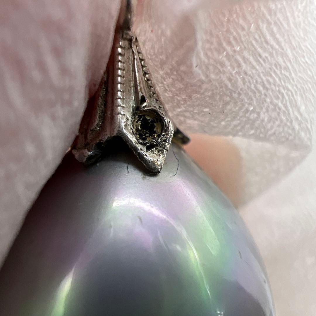 925刻印　特大ブラックパール　ネックレストップ　36g 東K8-0211ア㊱