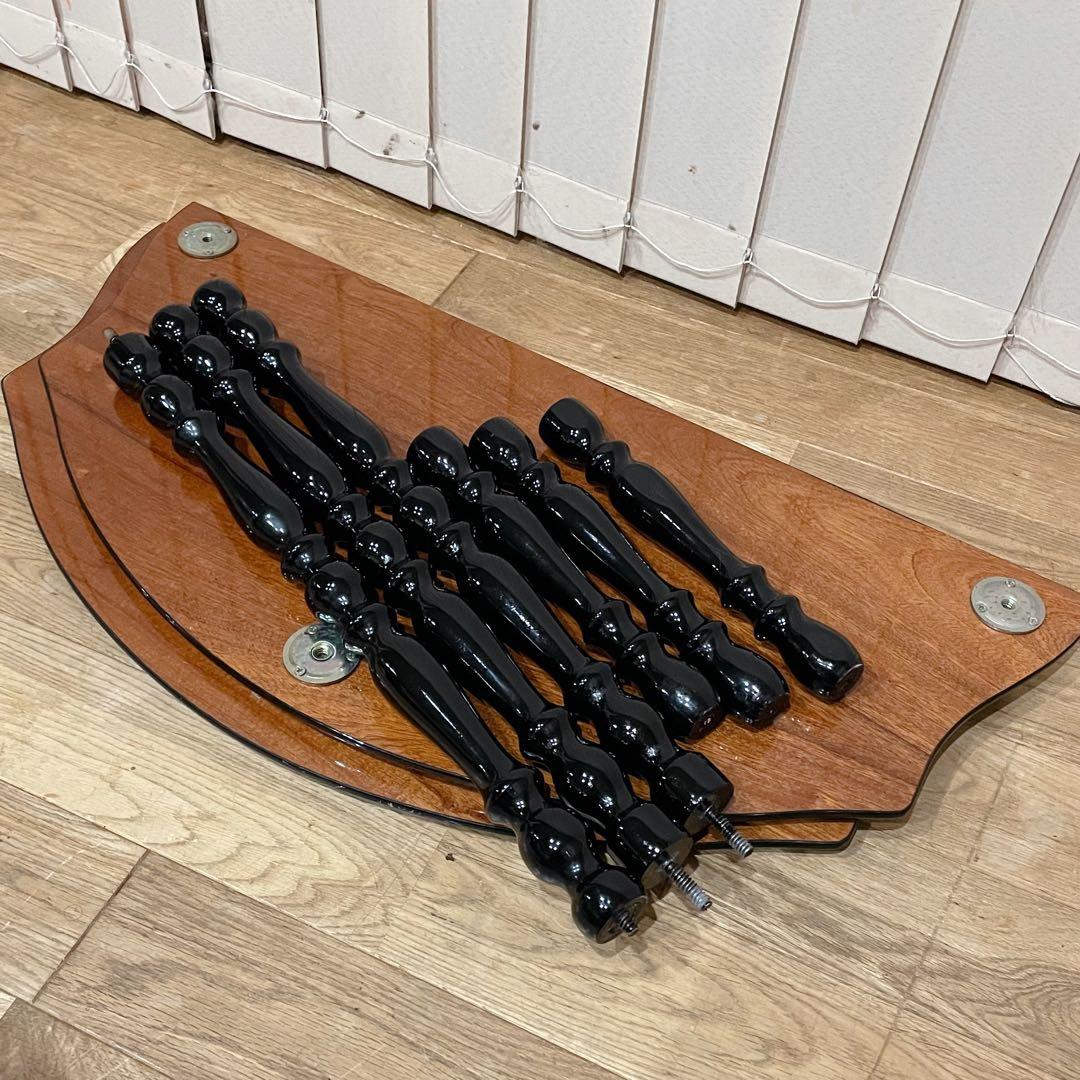 イタリア製　ビンテージ　コンソール　テーブル　象嵌　花柄　装飾　半月型　木製　緑