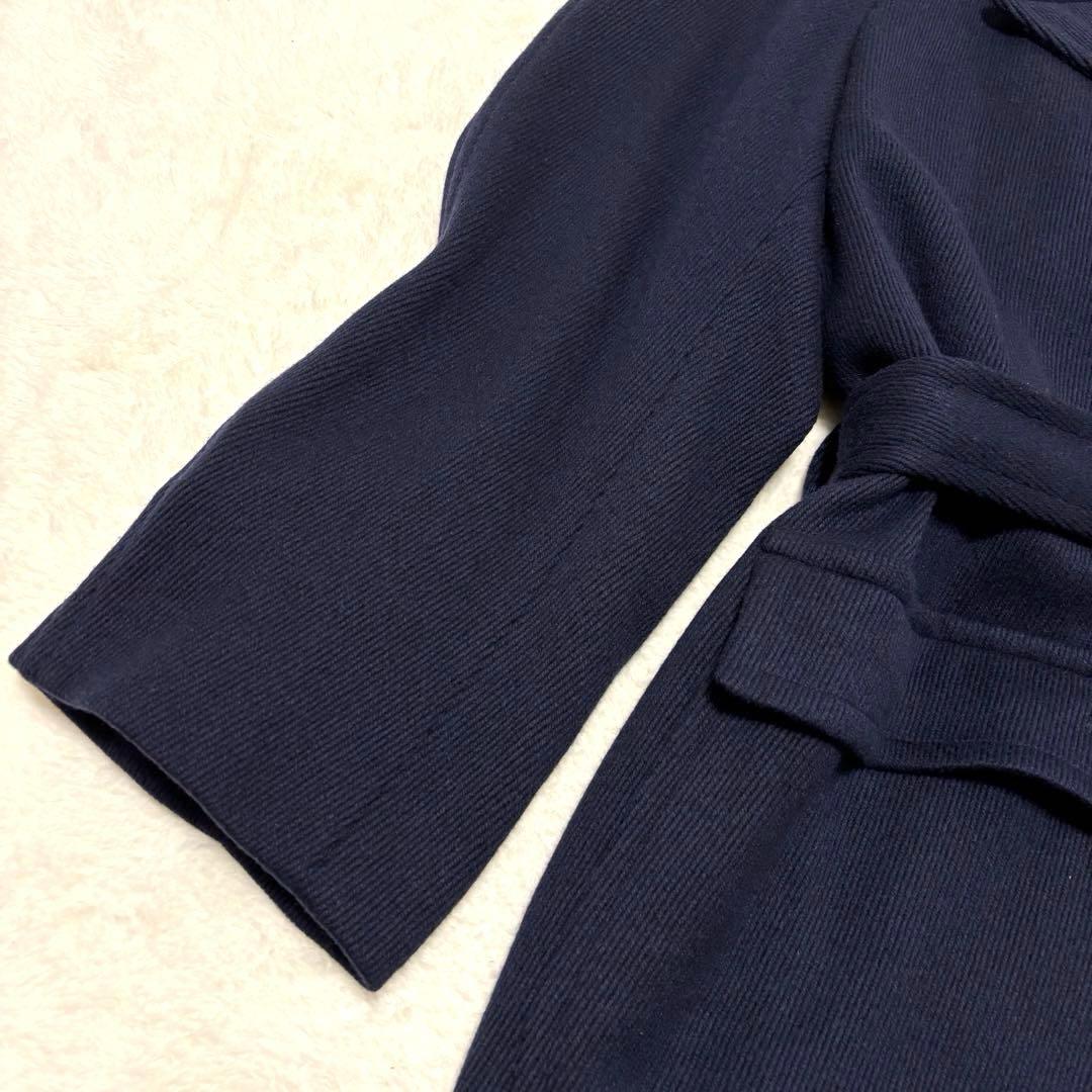 リングヂャケット ヘリンボーン ロング丈 ダブルチェスターコート L ネイビー