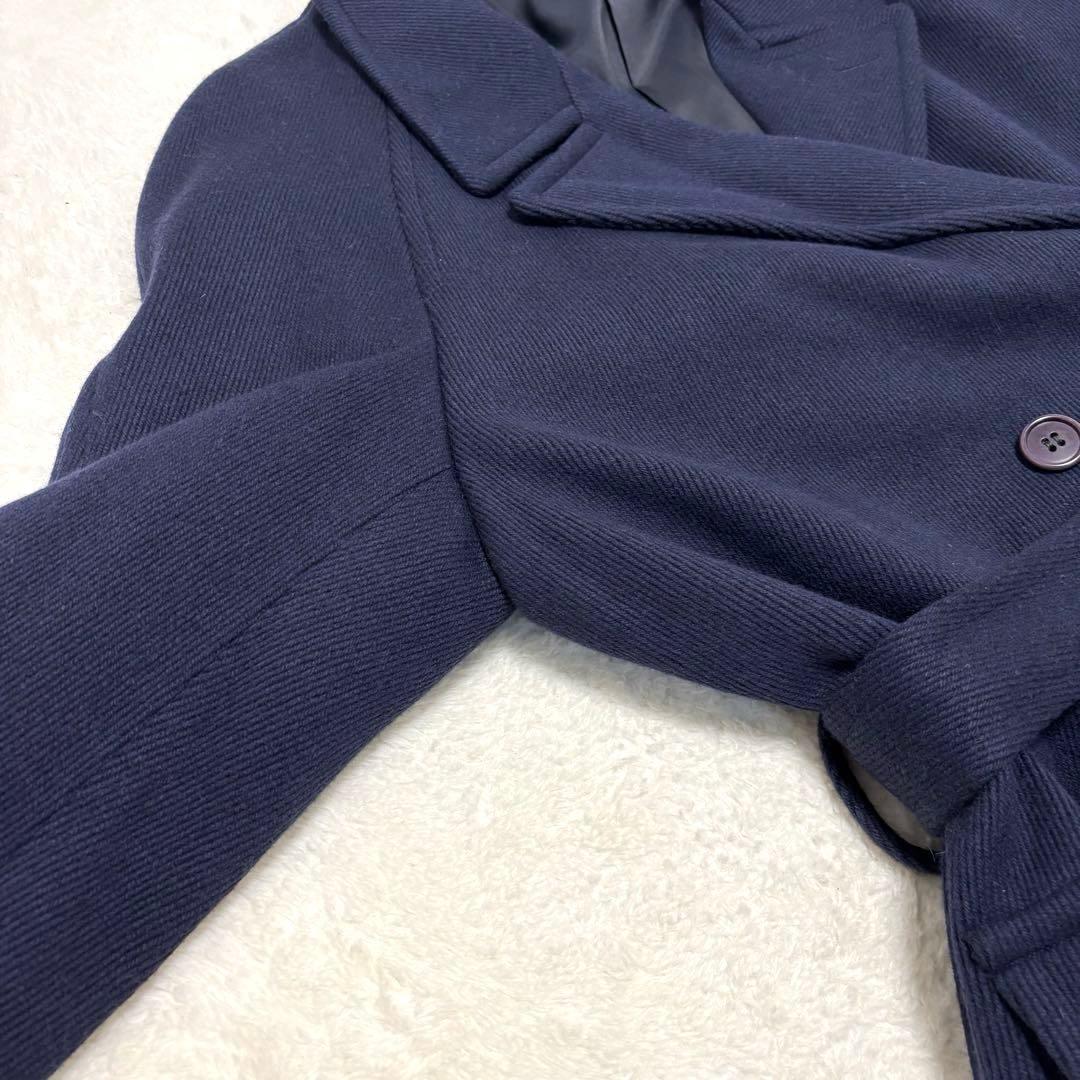 リングヂャケット ヘリンボーン ロング丈 ダブルチェスターコート L ネイビー