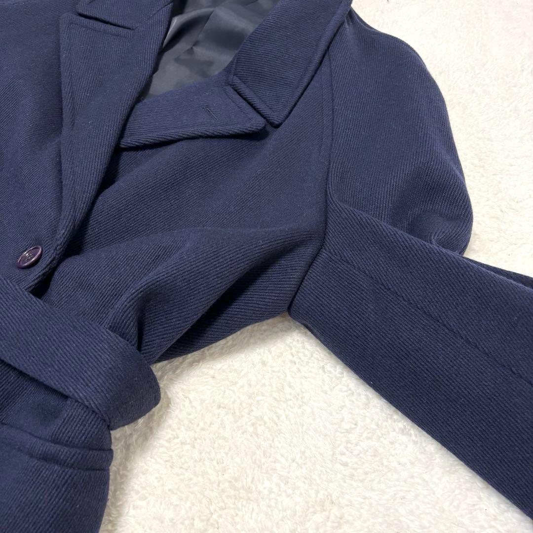 リングヂャケット ヘリンボーン ロング丈 ダブルチェスターコート L ネイビー