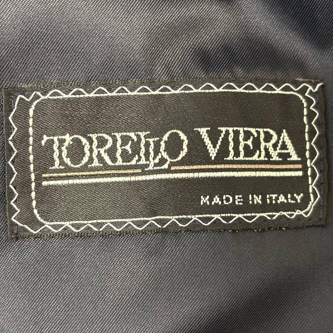 リングヂャケット ヘリンボーン ロング丈 ダブルチェスターコート L ネイビー