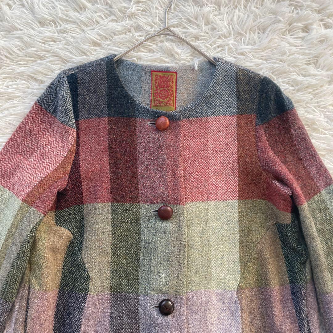 YOSHIYA KEIKO バイカラー　マルチカラー　くるみボタン　コート