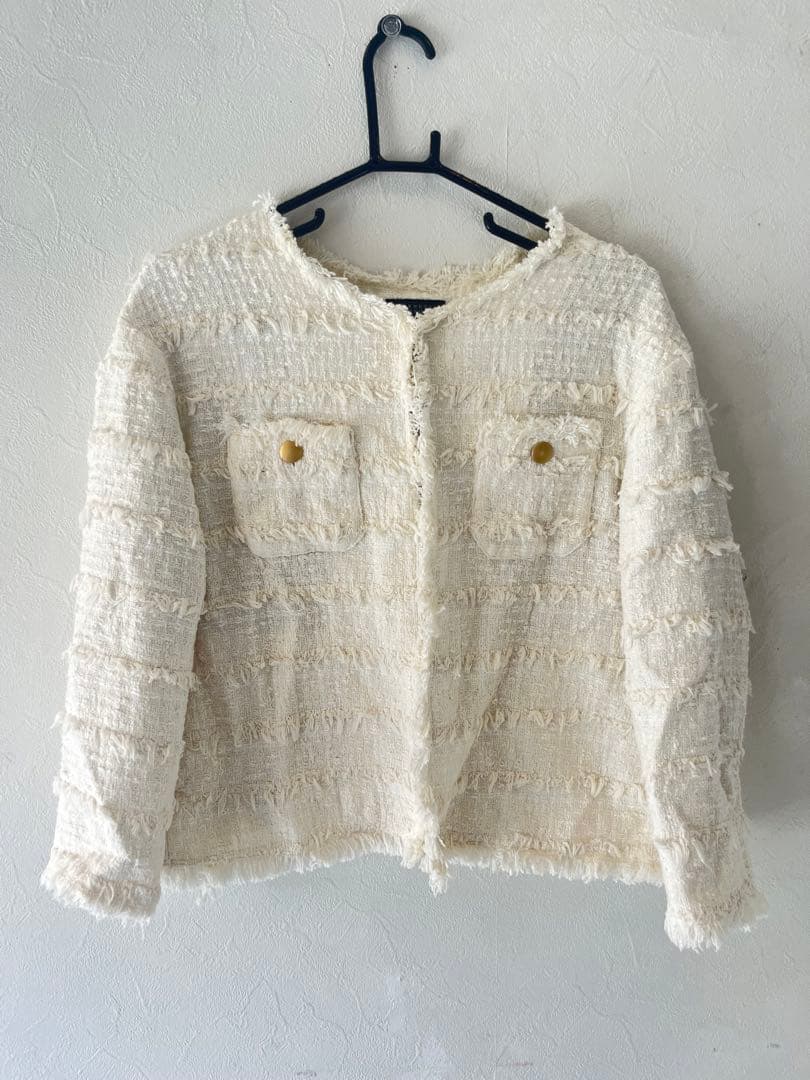 BARNEYS NEW YORK ツイード ノーカラー ジャケット