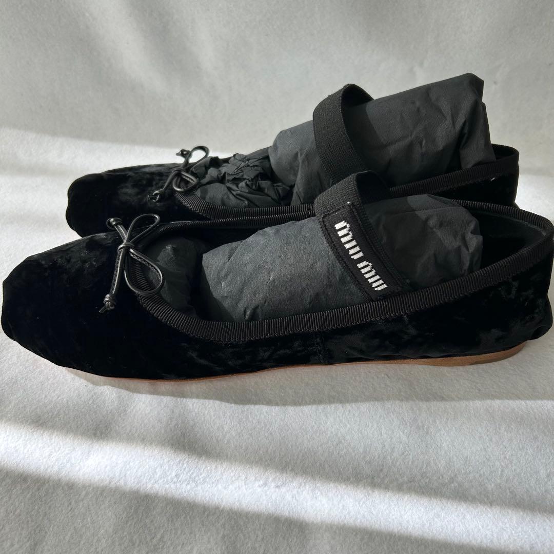 最終価格！未使用箱付き♡【ミュウミュウ】バレエフラットシューズ ベロア 黒 39