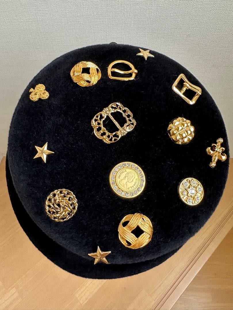 メタルパーツ ハット　黒ブラック　ウールフェルト 1点物ハンドメイドシルクハット