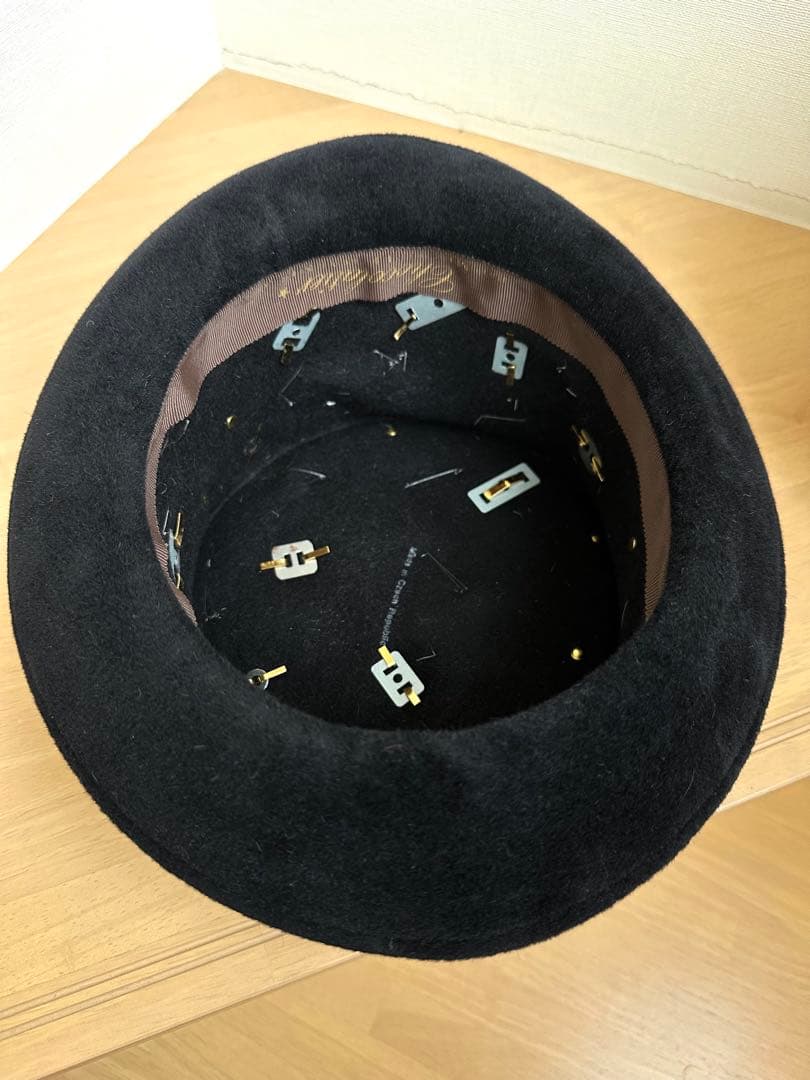 メタルパーツ ハット　黒ブラック　ウールフェルト 1点物ハンドメイドシルクハット
