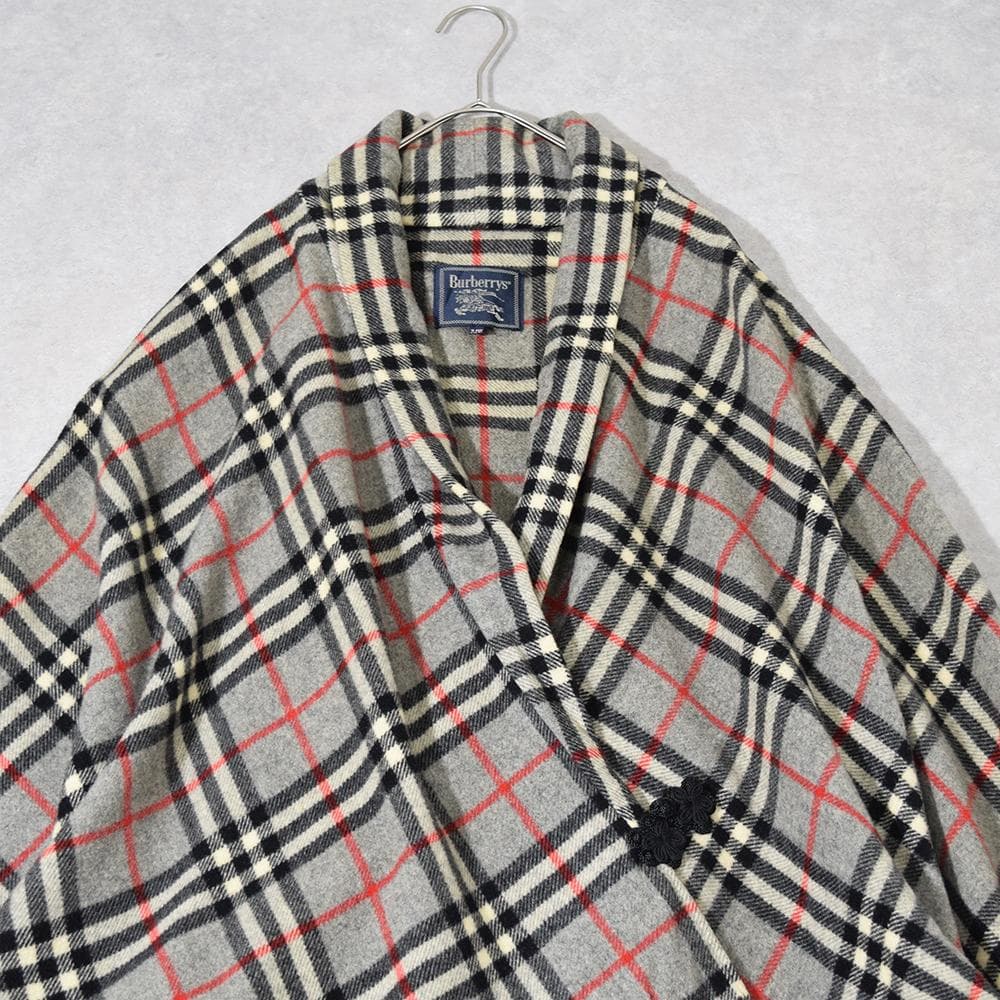 90s Burberrys ウール ノバチェック ポンチョ フリンジ チャイナ釦