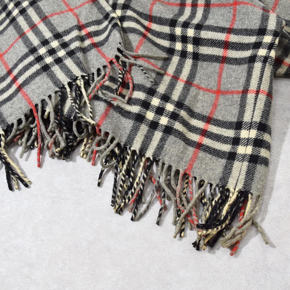 90s Burberrys ウール ノバチェック ポンチョ フリンジ チャイナ釦