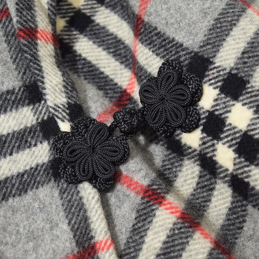 90s Burberrys ウール ノバチェック ポンチョ フリンジ チャイナ釦