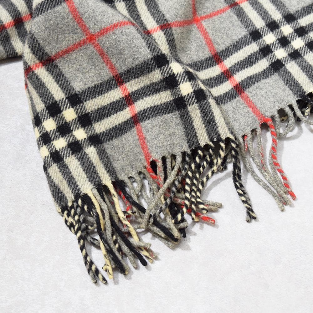 90s Burberrys ウール ノバチェック ポンチョ フリンジ チャイナ釦