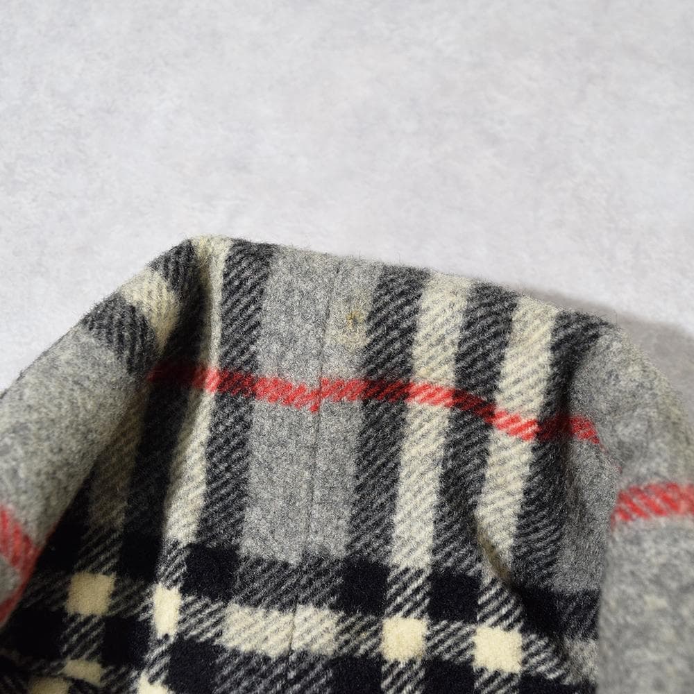 90s Burberrys ウール ノバチェック ポンチョ フリンジ チャイナ釦