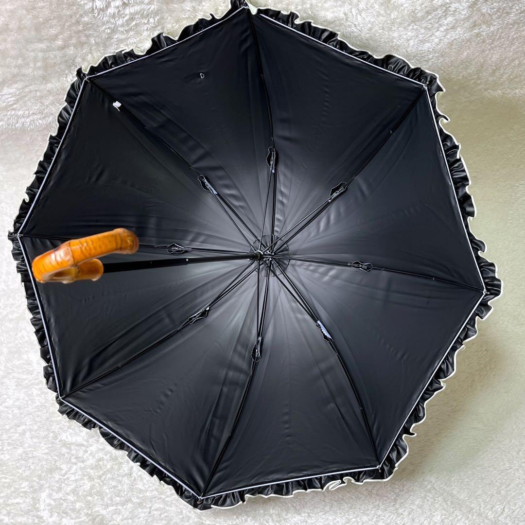 美品芦屋ロサブランRose Blanc日傘遮光率100%フリルバンブー持ち手