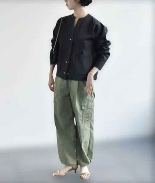 quaranciel ノーカラーポケットニットジャケット　ブラック　手洗い可能