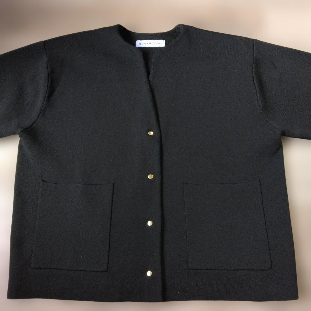 quaranciel ノーカラーポケットニットジャケット　ブラック　手洗い可能