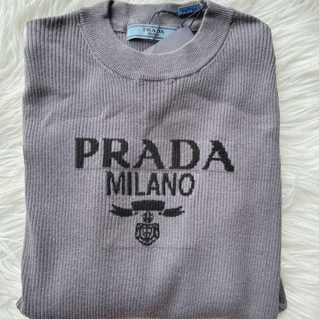 ロゴニット　リブニット　トップス　グレー　38 M