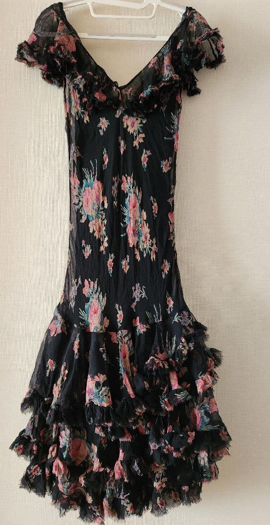 Itami ラルフローレン　ブラックフローラルシルクジョーゼット膝丈ドレス