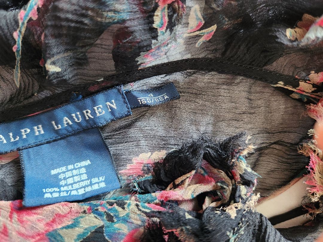 Itami ラルフローレン　ブラックフローラルシルクジョーゼット膝丈ドレス