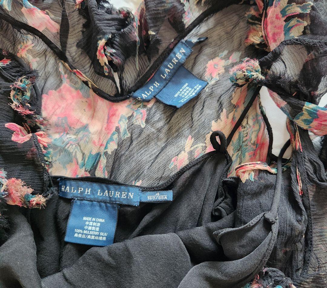 Itami ラルフローレン　ブラックフローラルシルクジョーゼット膝丈ドレス