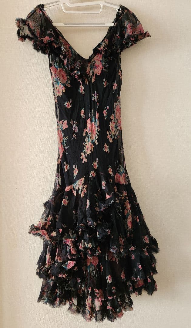 Itami ラルフローレン　ブラックフローラルシルクジョーゼット膝丈ドレス