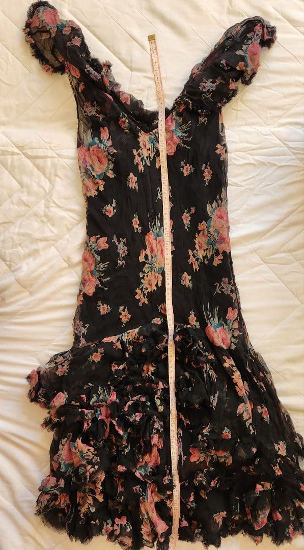 Itami ラルフローレン　ブラックフローラルシルクジョーゼット膝丈ドレス