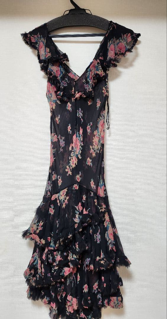 Itami ラルフローレン　ブラックフローラルシルクジョーゼット膝丈ドレス