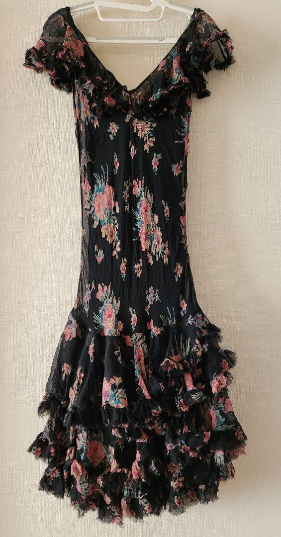 Itami ラルフローレン　ブラックフローラルシルクジョーゼット膝丈ドレス