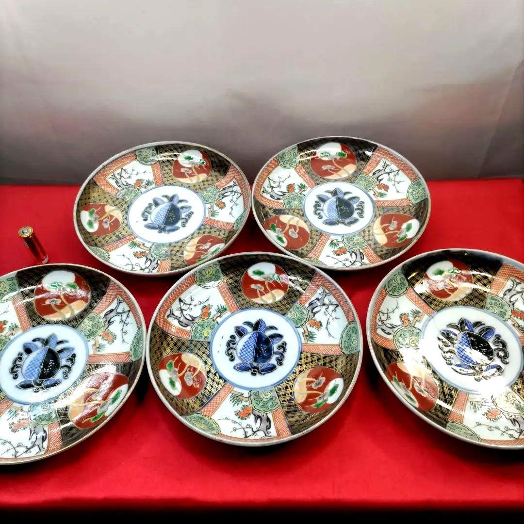 有田焼　伊万里焼　古伊万里　五彩錦手　中皿　平皿　盛り皿　6寸皿5客セット　③