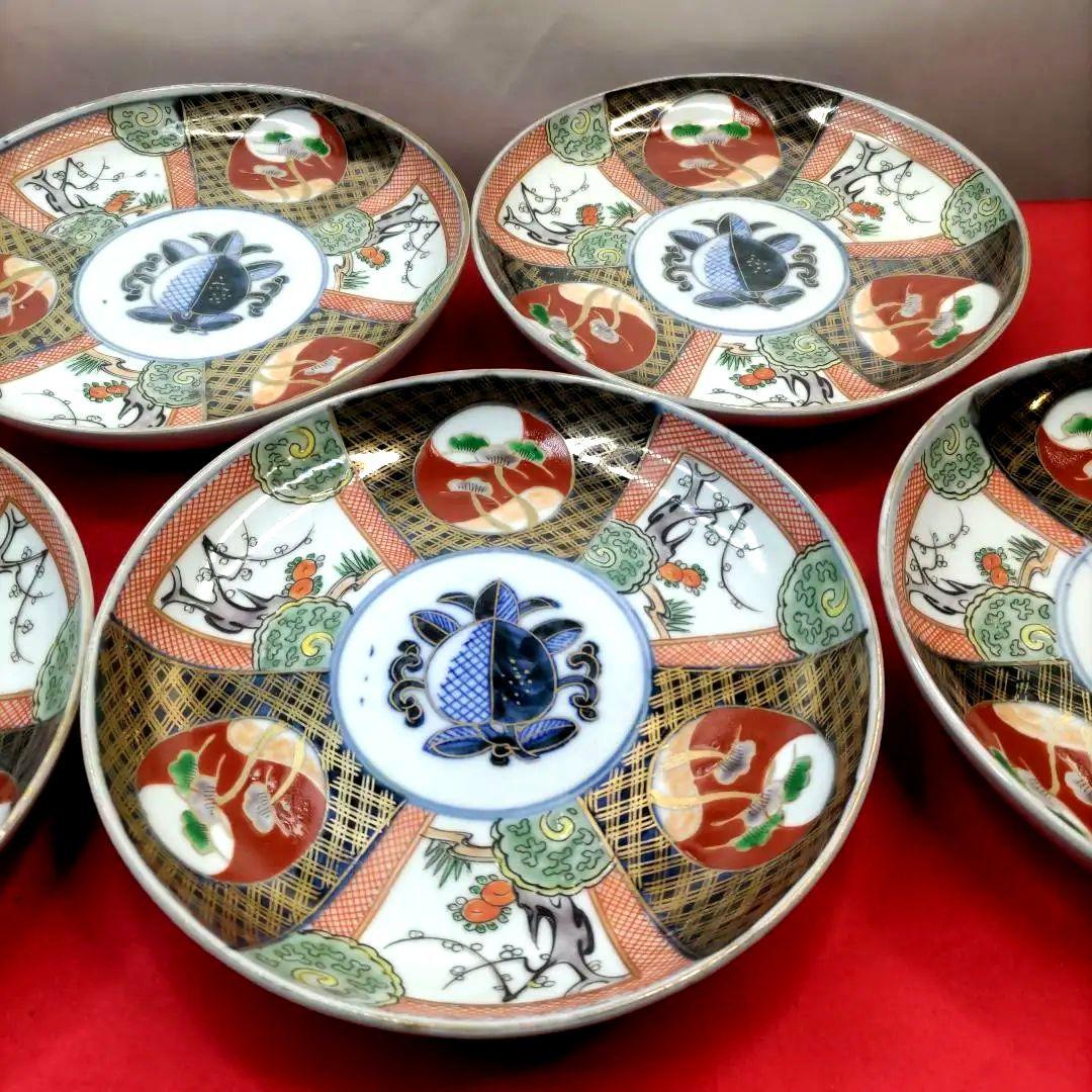 有田焼　伊万里焼　古伊万里　五彩錦手　中皿　平皿　盛り皿　6寸皿5客セット　③