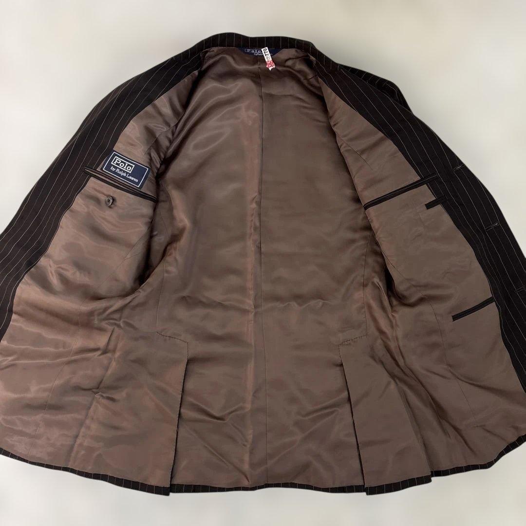 美品　ポロバイラルフローレン　セットアップ　段返り　スーツ　ストライプ　ブラウン