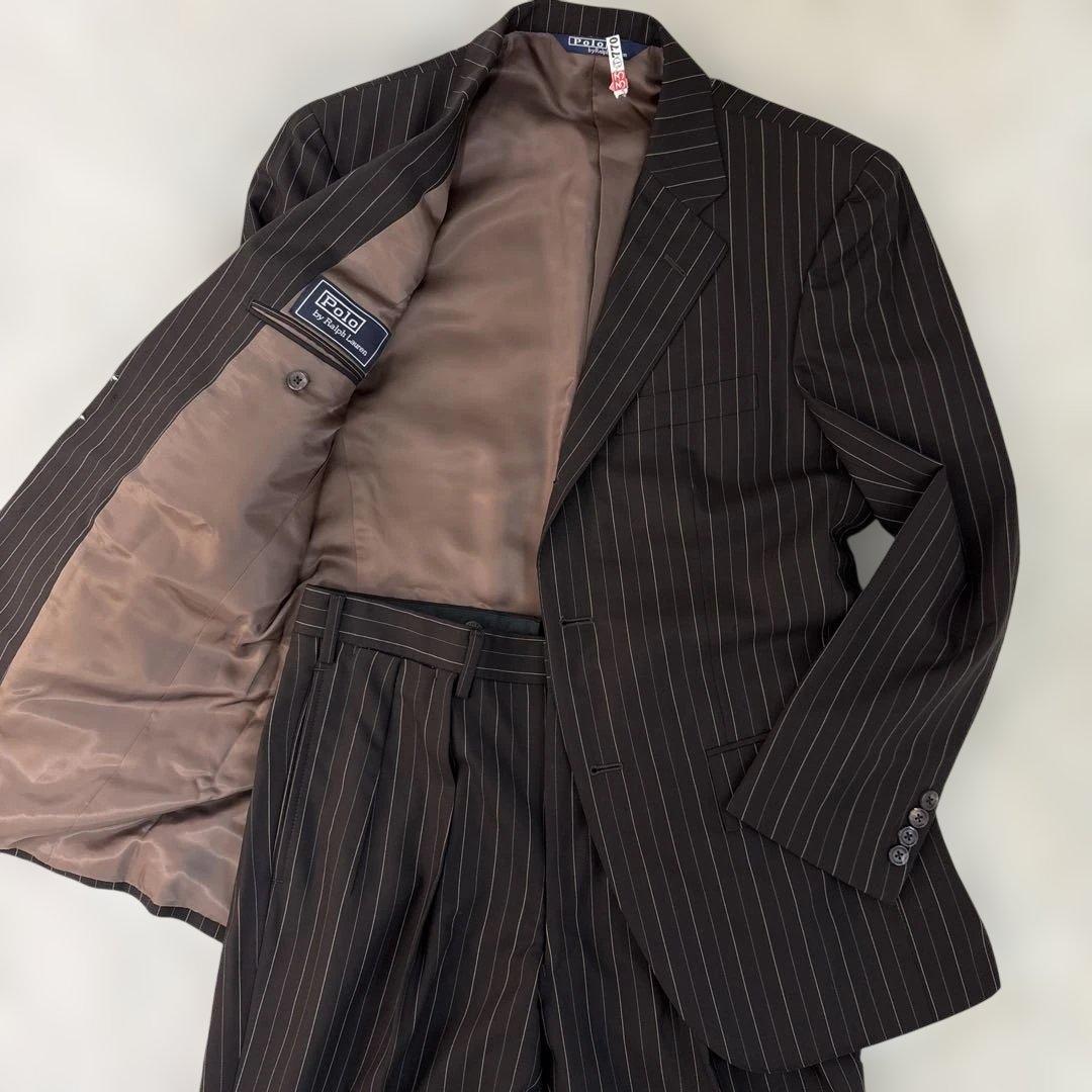 美品　ポロバイラルフローレン　セットアップ　段返り　スーツ　ストライプ　ブラウン