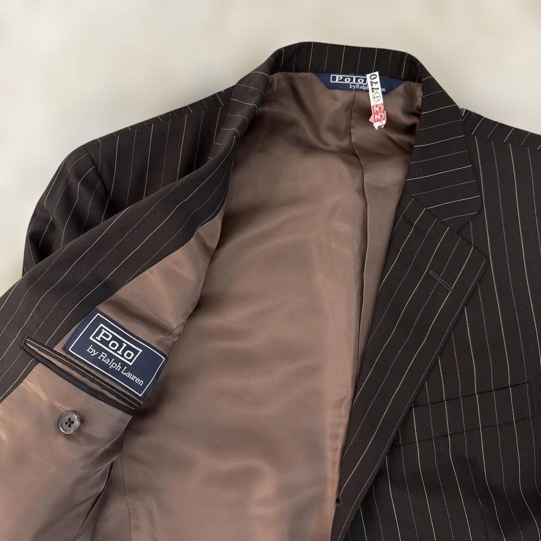 美品　ポロバイラルフローレン　セットアップ　段返り　スーツ　ストライプ　ブラウン