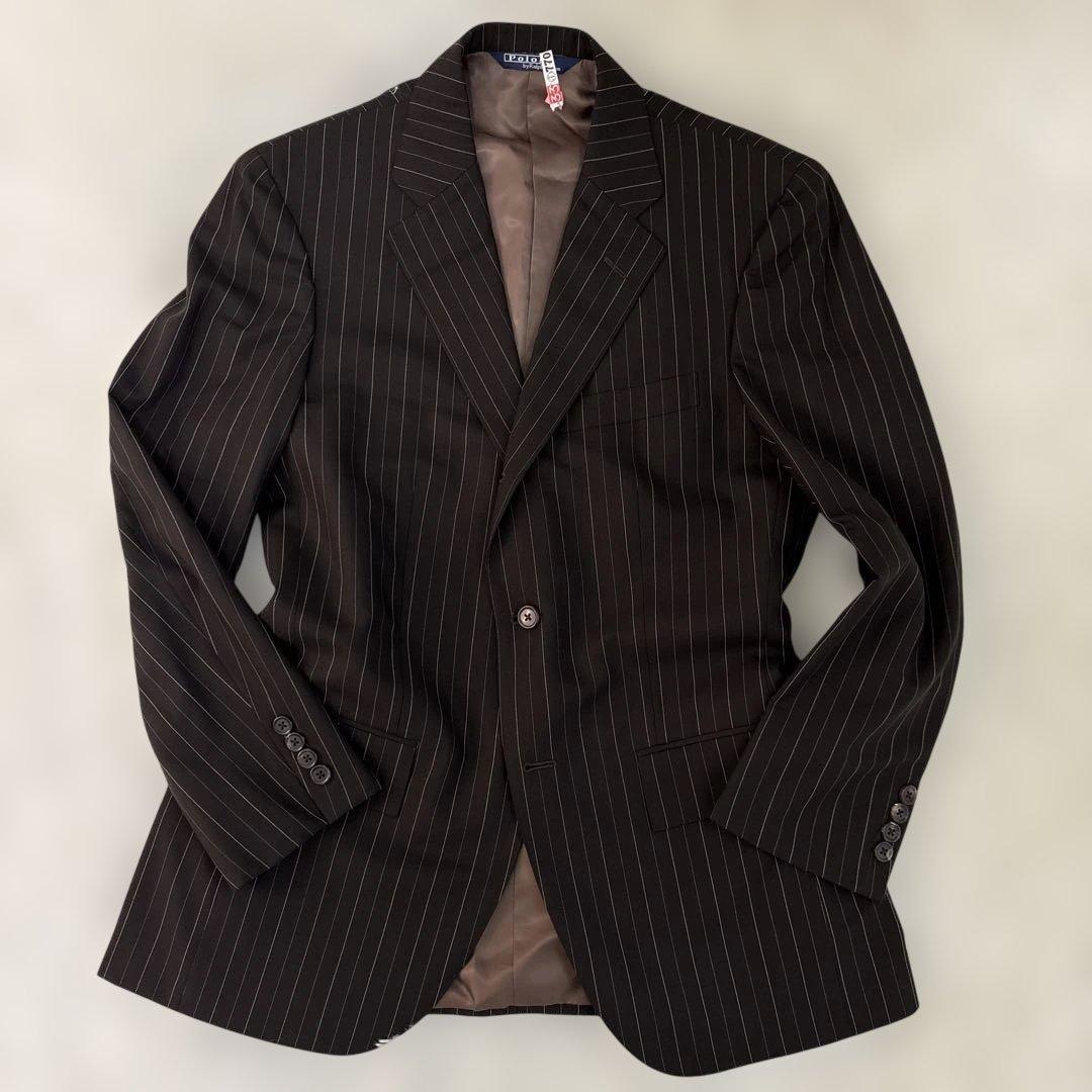 美品　ポロバイラルフローレン　セットアップ　段返り　スーツ　ストライプ　ブラウン
