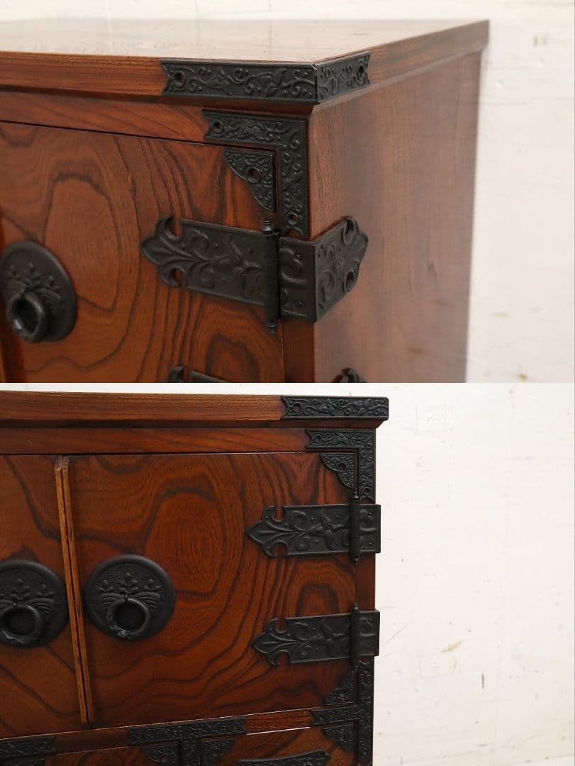 房総海んちゅ・帳場箪笥・小箪笥【五三の桐】家紋金具・観音開き