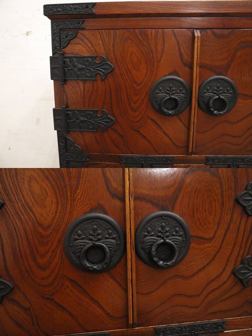 房総海んちゅ・帳場箪笥・小箪笥【五三の桐】家紋金具・観音開き