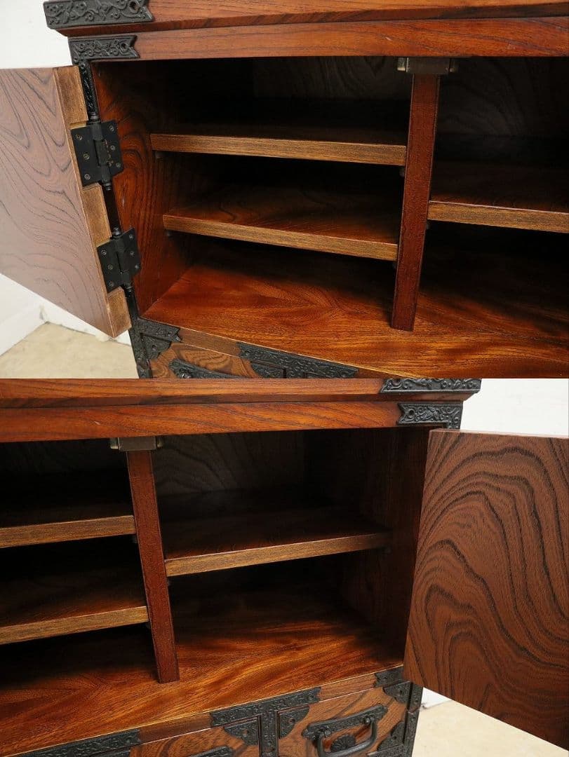 房総海んちゅ・帳場箪笥・小箪笥【五三の桐】家紋金具・観音開き