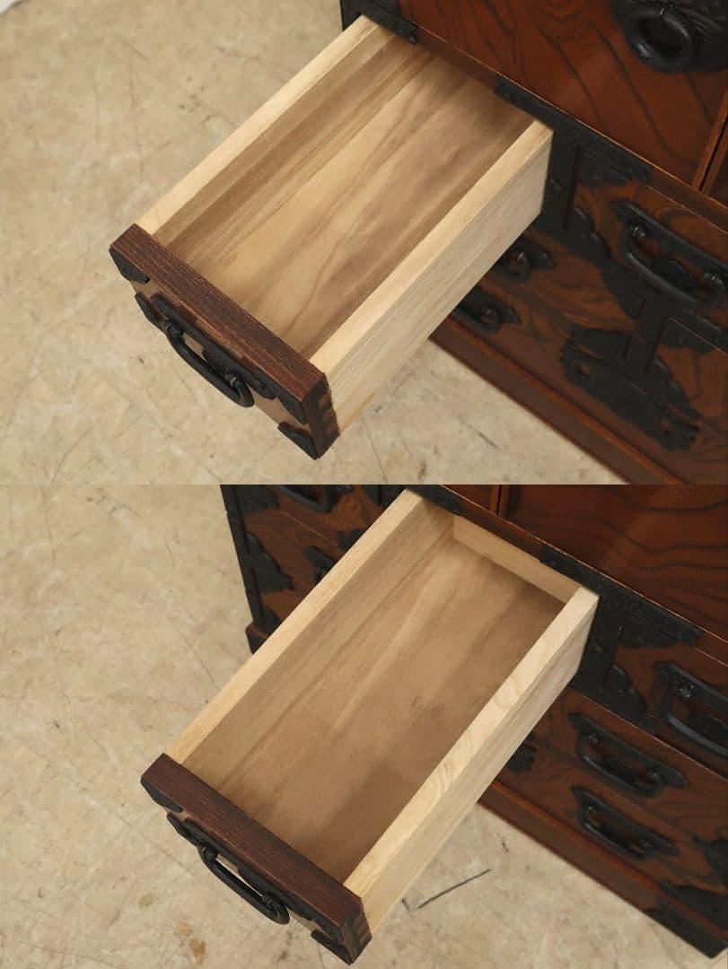 房総海んちゅ・帳場箪笥・小箪笥【五三の桐】家紋金具・観音開き