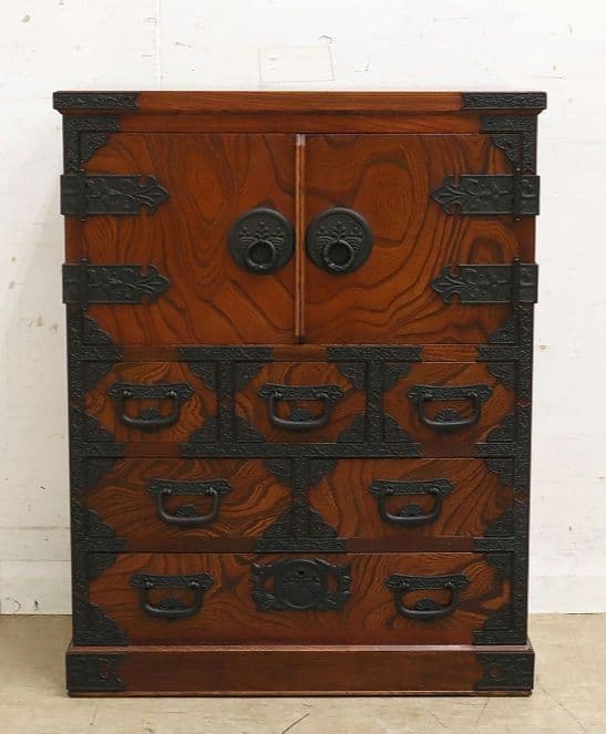 房総海んちゅ・帳場箪笥・小箪笥【五三の桐】家紋金具・観音開き