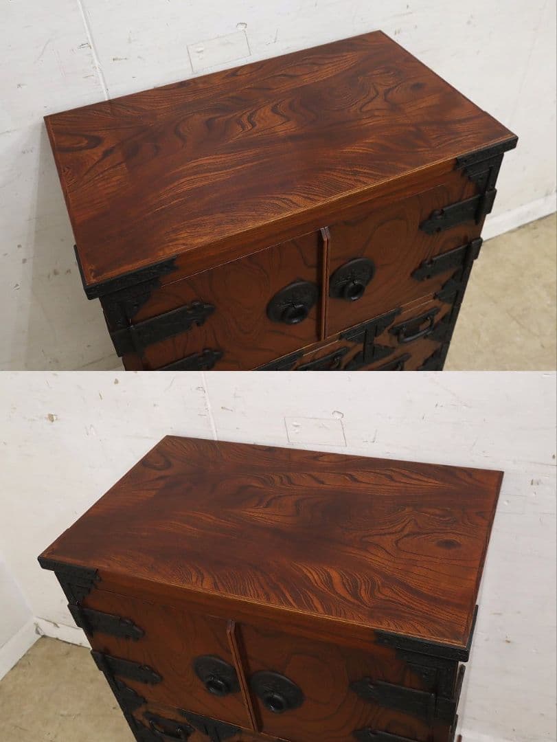 房総海んちゅ・帳場箪笥・小箪笥【五三の桐】家紋金具・観音開き