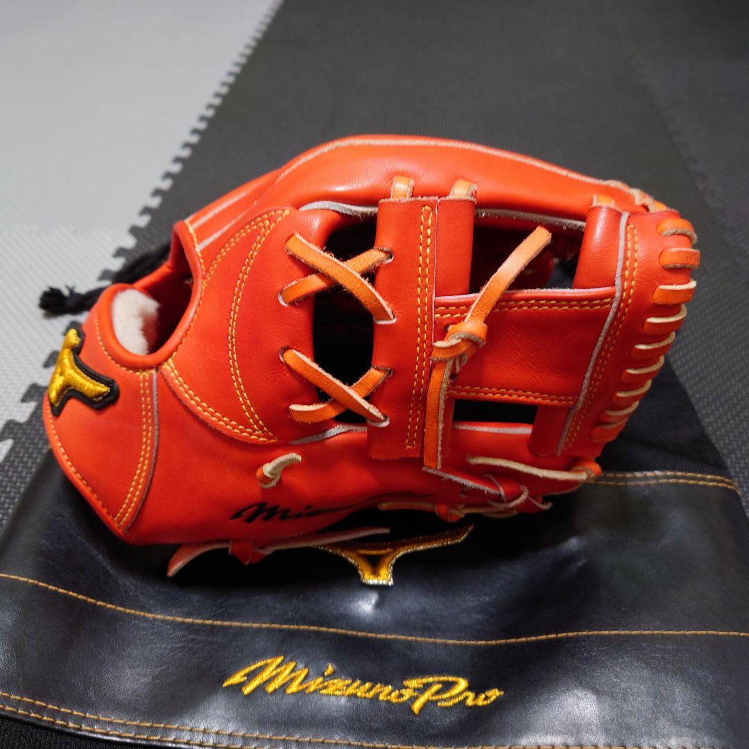 ※ひー ミズノプロ硬式グローブ内野手用オレンジ日本製ジャイアンツ坂本モデル