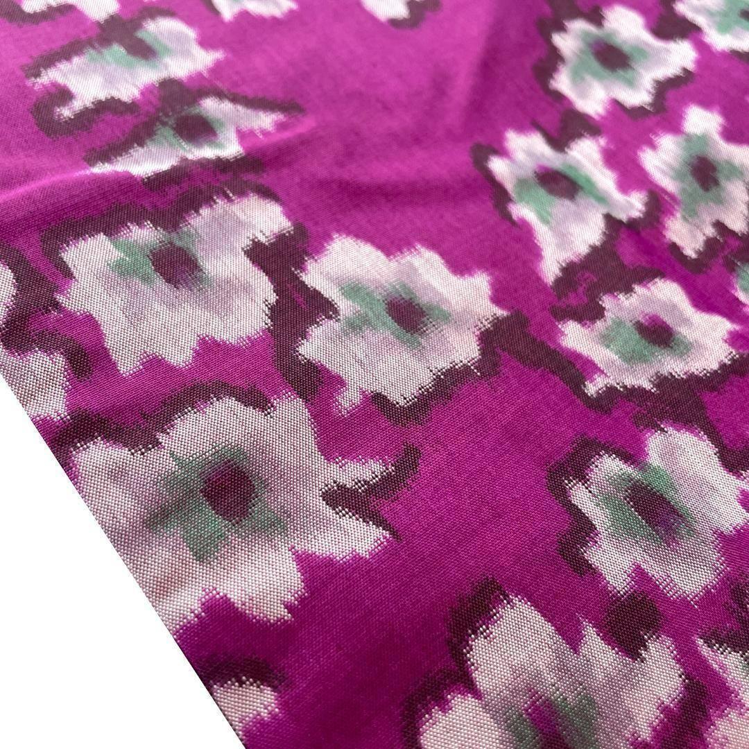 銘仙 着物 袷 正絹 枝花柄 赤紫色 アンティーク着物 A-1635