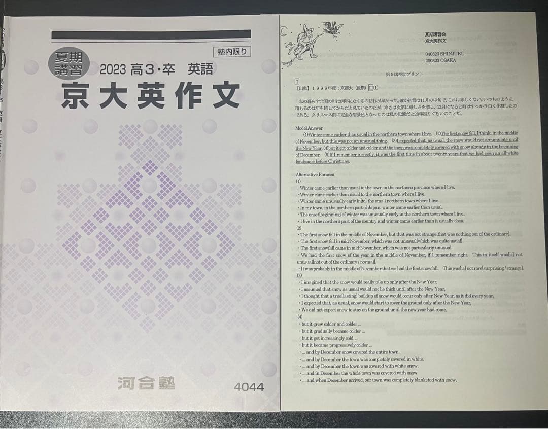 河合塾 京大英作文 刀禰泰史先生