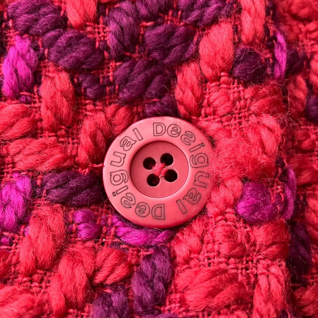 【新品タグ付き】デシグアル ツイードロングコート 裏地総柄 ロゴ金具 孔雀 3L