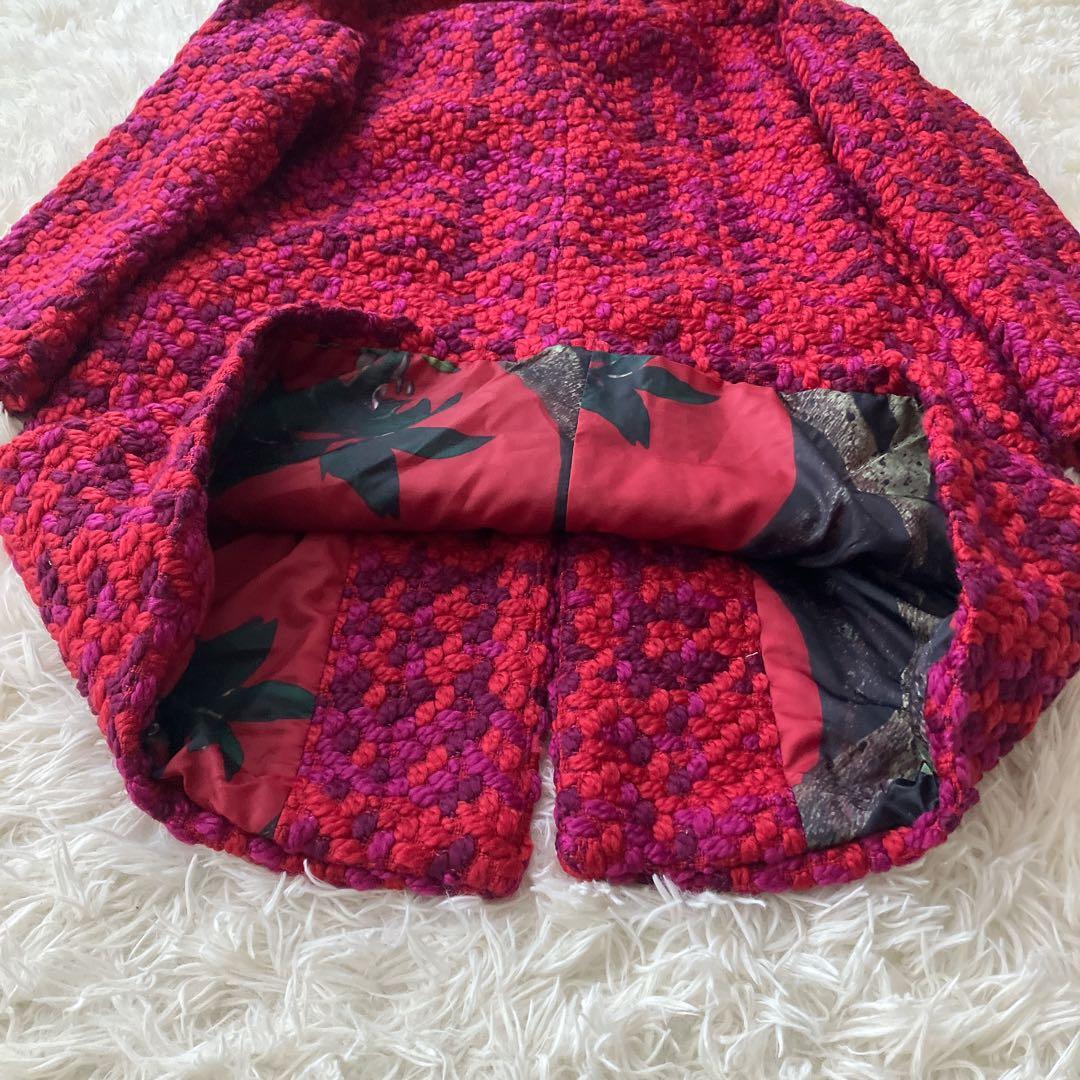 【新品タグ付き】デシグアル ツイードロングコート 裏地総柄 ロゴ金具 孔雀 3L