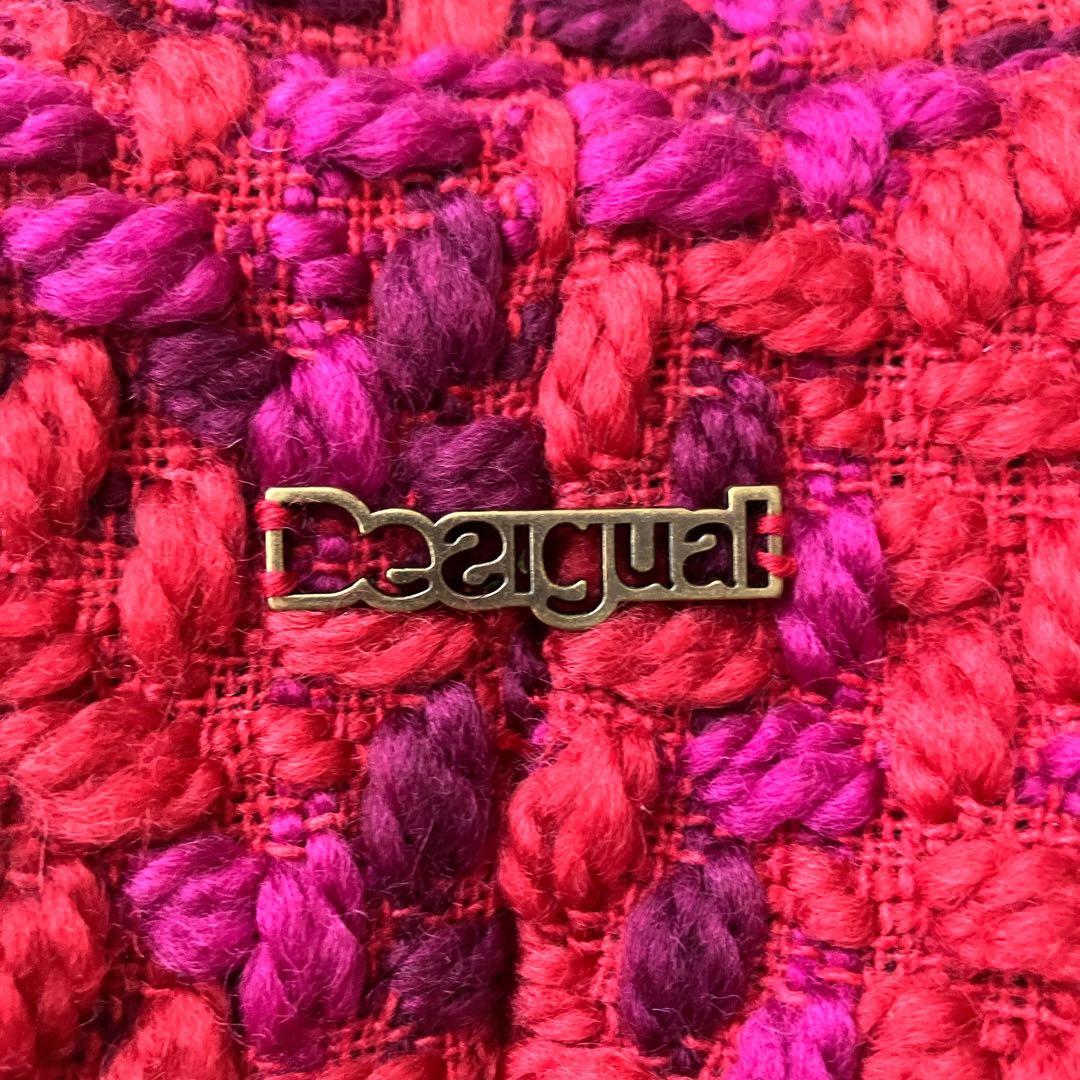 【新品タグ付き】デシグアル ツイードロングコート 裏地総柄 ロゴ金具 孔雀 3L