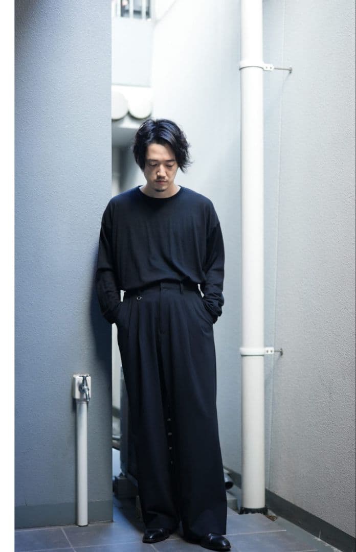 MBハイエンド尾州ウールハイウエストワイドスラックス　ブラック　Mサイズ