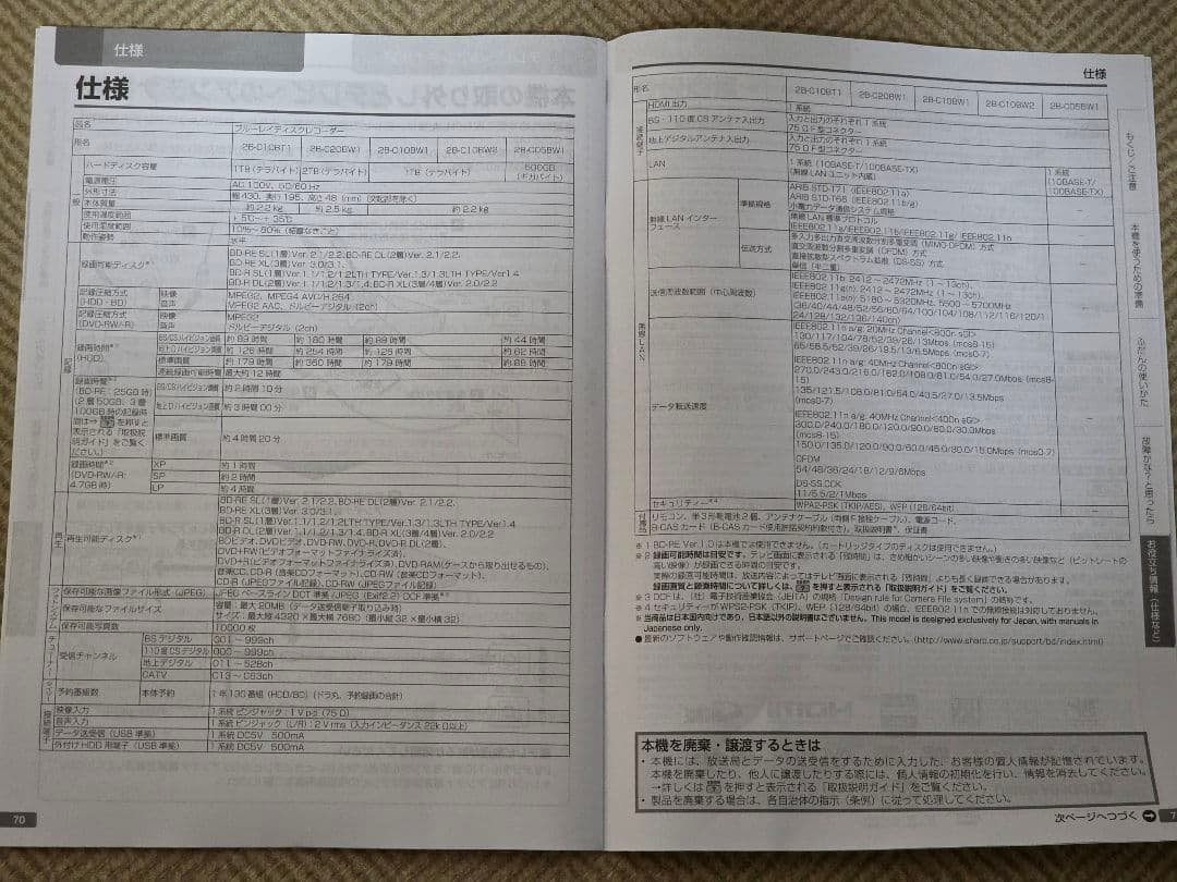 SHARP ブルーレイディスクレコーダー 2B-C10BW1