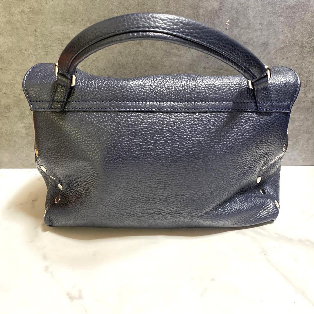 ✨未使用に近い✨ zanellato レザーサッチェルバッグ　スタッズ　ネイビー