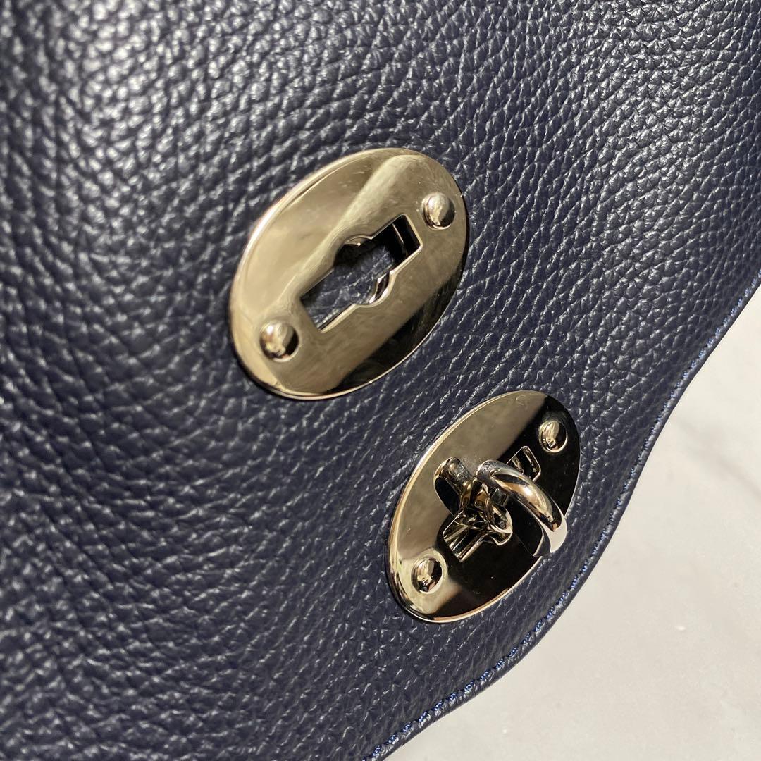 ✨未使用に近い✨ zanellato レザーサッチェルバッグ　スタッズ　ネイビー