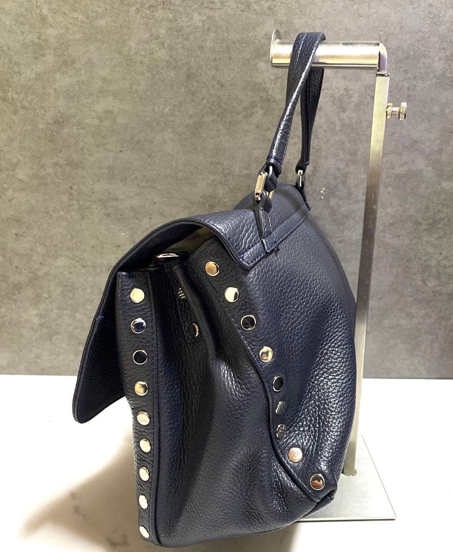 ✨未使用に近い✨ zanellato レザーサッチェルバッグ　スタッズ　ネイビー